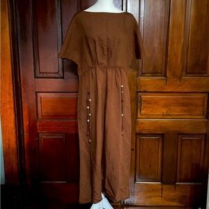 Zara Bohemian Chocolate Brown Midi Dress Size Small with bead tassels